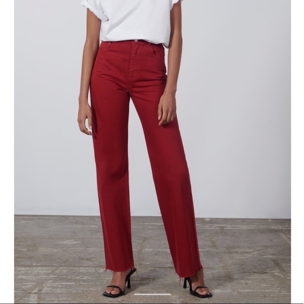 Full length red 90s jean